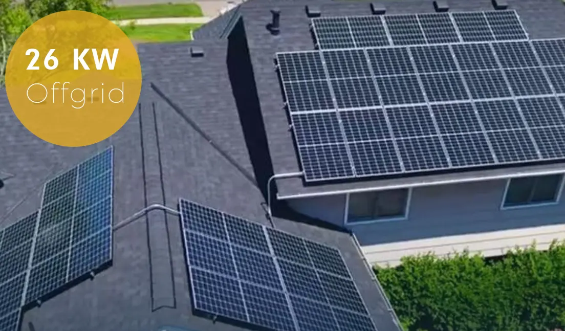 26 kW off-grid güneş enerjisi sistemi, müstakil ev çatısı