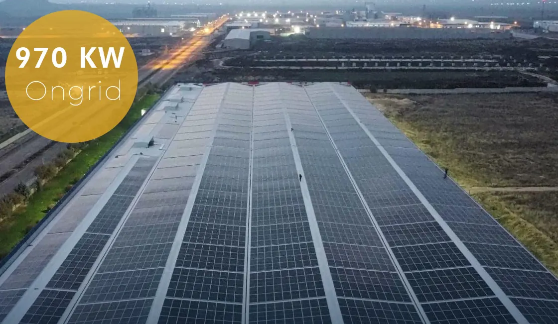970 kW endüstriyel çatı güneş enerjisi santrali